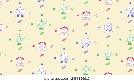 Pattern of the children's gardener character, octopus, shaggy character for books, coloring, games, clothes, advertising