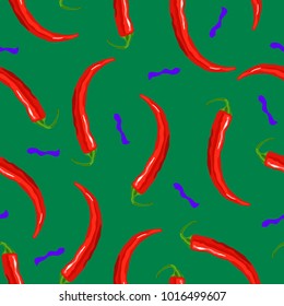 
Pattern of chili pepper. Seamless bright background with peppercorns