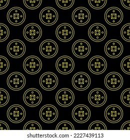 Pattern of Chinese coin on black background for web sites, textile, wallpapers 