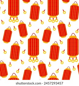 Pattern is a Chinese red paper lantern with gold coins, reminiscent of cultural wealth and a festive atmosphere. A festive festival. An elongated rectangle with coins. The Moon Festival. illustration