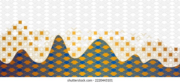Pattern chinese seamless oriental vintage china in asia golden and gray background, Abstract pattern background. Vintage decorative sea elements design ancient textile china and japanese style.
