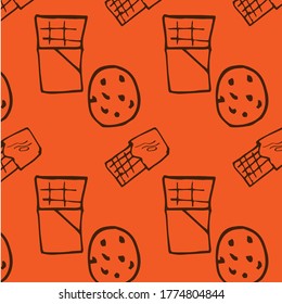 Pattern with a chocolate bar. Yellow background. It can be used in the design of food delivery services, cafe menus, etc