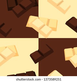 Pattern chocolate bars. White and dark chocolate. Cafe design, menu.
