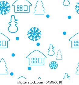 pattern Christmas background from home, snowman, Christmas tree and snowflakes
