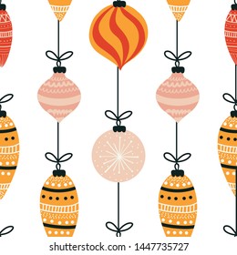 Pattern Christmas balls, New Year festive illustration. Design for wrapping paper, textile, vector  background fill.