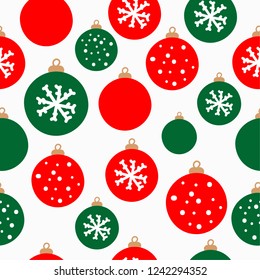 Pattern of Christmas balls for Christmas and New year's. . Light background of red and green balls or Christmas toys. Well suited for packaging, banner, postcards. Simple seamless pattern.