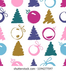 Pattern with Christmas balls and Christmas trees