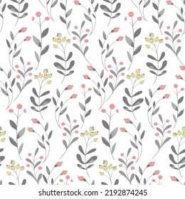 pattern with Christmas branches elements. grey Hand painted seamless pattern.