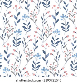pattern with Christmas branches elements.blue Hand painted seamless pattern.