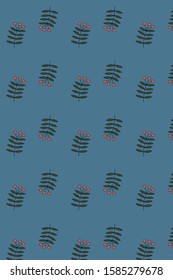 Pattern with Christmas branches on the blue background