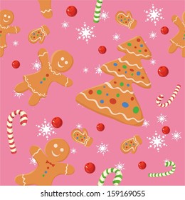 Pattern With Christmas Cookies On A Pink Background