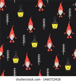 pattern with christmas dwarfs on a dark background