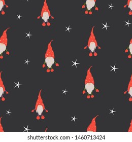 pattern with christmas dwarfs on a dark background