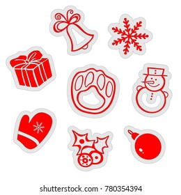 Pattern with Christmas elements for the background. New Year's holiday with gifts, toys, a snowman, a snowflake, a mitten and an ornament for hand painted doodle