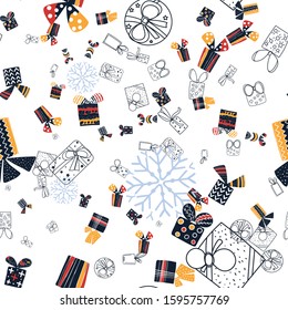 Pattern with christmas gift boxes. Beautiful present box on surface design. Wrapped beautiful scandinavian style gifts