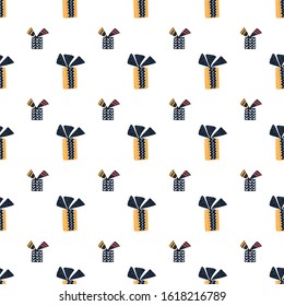 Pattern with christmas gift boxes. Beautiful present box on surface design. Wrapped beautiful scandinavian style gifts