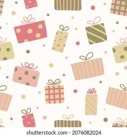 Pattern with Christmas gift boxes. Wallpaper concept. Vector