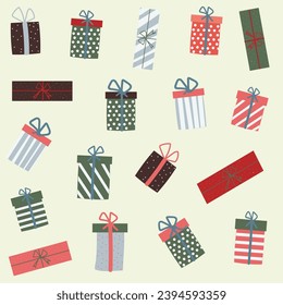 Pattern, christmas gifts background to print out. Pastel colors.