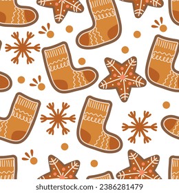 pattern with christmas Gingerbread socks , stars, elements set