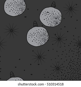 Pattern of Christmas  motifs, balls, snow, seamless.