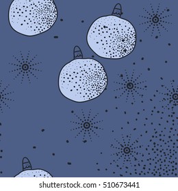 Pattern of Christmas  motifs, balls, snow, seamless.