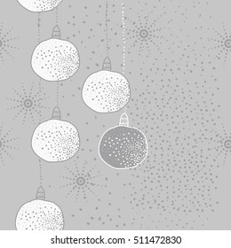 Pattern of Christmas  motifs, balls, snow, seamless.