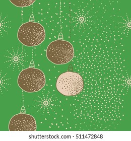 Pattern of Christmas  motifs, balls, snow, seamless.