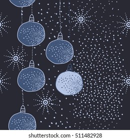 Pattern of Christmas  motifs, balls, snow, seamless.