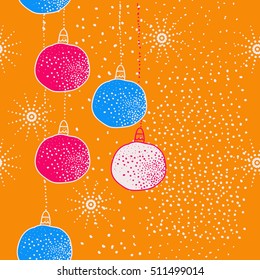 Pattern of Christmas  motifs, balls, snow, seamless.