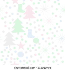 Pattern of Christmas  motifs, snow, halftone, spruce, balls, socks,stars, seamless. 