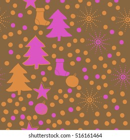 Pattern of Christmas  motifs, snow, halftone, spruce, balls, socks,stars, seamless.