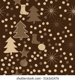 Pattern of Christmas  motifs, snow, halftone, spruce, balls, socks,stars, seamless.