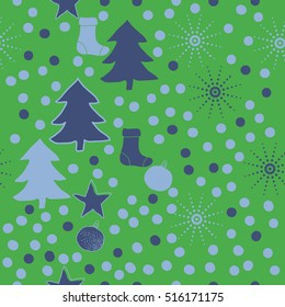Pattern of Christmas  motifs, snow, halftone, spruce, balls, socks,stars, seamless.