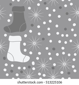 Pattern of Christmas  motifs, socks, snow, seamless.
