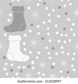 Pattern of Christmas  motifs, socks, snow, seamless.