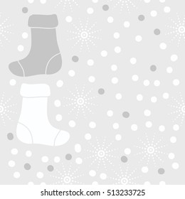 Pattern of Christmas  motifs, socks, snow, seamless.