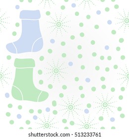 Pattern of Christmas  motifs, socks, snow.