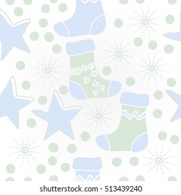 Pattern of Christmas  motifs, socks, snow,stars.