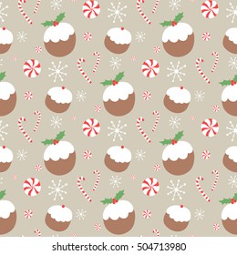 Pattern with christmas muffins and candy canes