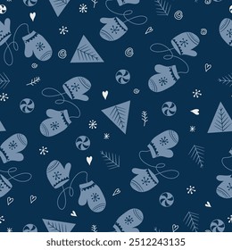 Pattern of Christmas and New Year drawings in the style of doodle. A collection of hand-drawn children's holiday vectors.