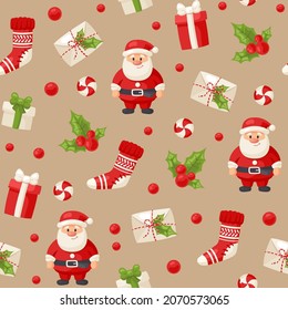 Pattern with Christmas and New Year elements. Cute texture for design paper, fabric, cover and others for Xmas.