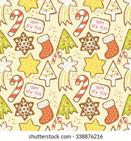 Pattern with Christmas, New Year's cookies.