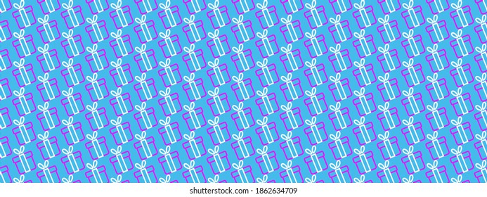 Pattern with Christmas packages on a blue background, the concept of winter holidays, fashion used as a background.