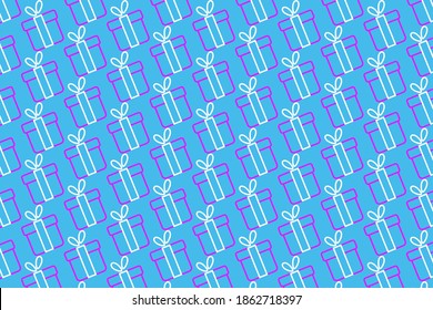 Pattern with Christmas packages on a blue background, the concept of winter holidays, fashion used as a background.