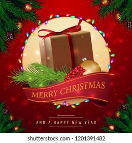Pattern of Christmas red cards with gift