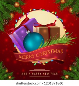 Pattern of Christmas red cards with gifts
