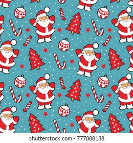 Pattern Christmas with Santa Claus and Green Background