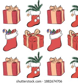 Pattern Christmas set red sock with gifts