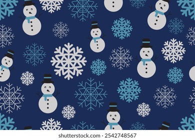 pattern Christmas snow.Continuous background image consisting of a snowman, snow pattern, blue, white, and blue, used for Christmas festivals.