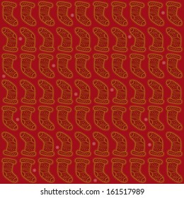 Pattern from Christmas socks on a red background.